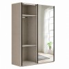 Vista diagonale con anta aperta Armadio in legno struttura Cashmere con 2 ante scorrevoli a cashmere lucido e specchio modello Sliding Totò Piccinni
