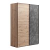Vista diagonale con ante chiuse Armadio moderno in legno struttura Rovere Artisan con 2 ante scorrevoli, 1 Cemento e 1 Rovere Artisan  modello Sliding Totò Piccinni