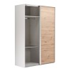 Vista diagonale con anta aperta Armadio moderno in legno struttura Bianca con due ante scorrevoli Rovere Artisan modello Sliding Totò Piccinni
