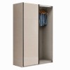 Vista diagonale con anta aperta Armadio ante scorrevoli in legno struttura Cashmere con 2 ante scorrevoli a cashmere lucido e rovere artisan modello Sliding Totò Piccinni