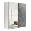 Vista diagonale Armadio in legno struttura Bianca con due ante scorrevoli, 1 Grigio Cemento e 1 a Specchio modello Sliding Totò Piccinni