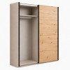 Vista diagonale con anta aperta Armadio in legno struttura Cashmere con 2 ante scorrevoli rovere artisan e specchio modello Sliding Totò Piccinni