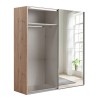 Vista diagonale con 1 anta aperta Armadio da ingresso in legno struttura Rovere Artisan con due ante scorrevoli, 1 Grigio Cemento e 1 a Specchio modello Sliding Totò Piccinni