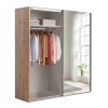 Vista diagonale con 1 anta aperta Armadio classico in legno struttura Rovere Artisan con due ante scorrevoli, 1 Grigio Cemento e 1 a Specchio modello Sliding Totò Piccinni
