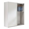Vista diagonale con anta aperta Armadio moderno in legno struttura Bianca con due ante scorrevoli, 1 Bianco Lucido e 1 a Specchio modello Sliding Totò Piccinni