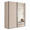 Vista diagonale con ante chiuse Armadio moderno in legno struttura Cashmere con 2 ante scorrevoli cashmere lucido e specchio modello Sliding Totò Piccinni