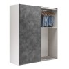 Vista diagonale con anta aperta Armadio moderno in legno struttura Bianco con due ante scorrevoli, Grigio Cemento modello Sliding Totò Piccinni