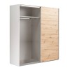 Vista diagonale con 1 anta aperta Armadio da ingresso in legno struttura Bianco con due ante scorrevoli, Rovere Artisan modello Sliding Totò Piccinni