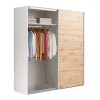 Vista diagonale con 1 anta aperta Armadio classico  in legno struttura Bianco con due ante scorrevoli, Rovere Artisan modello Sliding Totò Piccinni