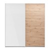 Vista frontale Armadio camera da letto in legno struttura Bianco con due ante scorrevoli, 1 Bianco Lucido e 1 Rovere Artisan modello Sliding Totò Piccinni