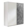 Vista diagonale Armadio in legno struttura Bianco con due ante scorrevoli, 1 Grigio Cemento e 1 Bianco Lucido modello Sliding Totò Piccinni