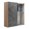 Vista diagonale con anta aperta Armadio moderno in legno struttura Rovere Artisan con due ante scorrevoli, Grigio Cemento modello Sliding Totò Piccinni