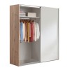 Vista diagonale con 1 anta aperta Armadio classico in legno struttura Rovere Artisan con due ante scorrevoli, Bianco Lucido modello Sliding Totò Piccinni