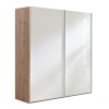 Vista diagonale Armadio in legno struttura Rovere Artisan con due ante scorrevoli, Bianco Lucido modello Sliding Totò Piccinni