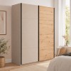 Vista ambientata con ante chiuse Armadio moderno in legno struttura Cashmere con 2 ante scorrevoli cashmere lucido e rovere artisan modello Sliding Totò Piccinni