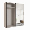 Vista diagonale con anta aperta Armadio in legno struttura Cashmere con 2 ante scorrevoli cashmere lucido e specchio modello Sliding Totò Piccinni