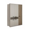 Vista diagonale Armadio guardaroba in legno colore "Cannettato/Cashmere" con 5 ante e 1 vano modello Zefiro Totò Piccinni