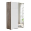 Vista diagonale con ante chiuse Armadio moderno in legno struttura Noce Brera con 2 ante scorrevoli, 1 Bianco Opaco e 1 a Specchio modello Sliding Totò Piccinni
