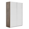 Vista diagonale con ante chiuse Armadio moderno in legno struttura Noce Brera con 2 ante scorrevoli Bianco Opaco modello Sliding Totò Piccinni