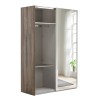 Vista diagonale con anta aperta Armadio in legno struttura Noce Brera con 2 ante scorrevoli, 1 Bianco Opaco e 1 a Specchio modello Sliding Totò Piccinni