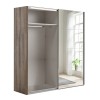 Vista diagonale con anta aperta Armadio in legno struttura Noce Brera con 2 ante scorrevoli, 1 Cemento e 1 a Specchio modello Sliding Totò Piccinni
