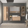 Vista ambientata completa Base Lavabo con lavandino in legno con 1 cassetto e 2 vani colore "rovere artisan" modello Nexus Totò Piccinni