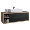 Vista diagonale Base lavabo in legno colore "Rovere Artisan/Nero Chalet" modello Nexus Totò Piccinni