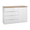Vista diagonale Mobile contenitore in legno colore "Bianco Laccato/Rovere Riviera" con 4 cassetti e 1 anta modello Orbis Totò Piccinni