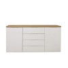 Vista frontale Mobile contenitore ingresso  in legno colore "Bianco Laccato/Rovere Miele" con 4 cassetti e 2 ante modello Orbis Totò Piccinni