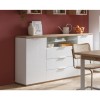 Vista ambientata Cassettiera  in legno colore "Bianco Laccato/Rovere Riviera" 3 cassetti 2 ante e 1 vano modello Orbis Totò Piccinni