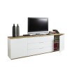 Vista diagonale Mobile porta tv  in legno colore "Bianco Laccato/Rovere Miele" con 2 ante e 3 cassetti modello Orbis Totò Piccinni