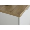 Dettaglio angolo alto mobile tv in legno colore "Bianco Laccato/Rovere Miele" con 2 ante e 3 cassetti modello Orbis Totò Piccinni