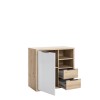 Vista diagonale Base multiuso in legno colore "Rovere Artisan/Grigio Laccato" con 1 anta, 2 cassetti e 2 vani modello Aura Totò Piccinni