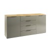 Vista diagonale Madia moderna in legno colore "Grigio Laccato/Rovere Miele" con 2 ante e 4 cassetti modello Zenit Totò Piccinni