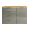 Vista frontale Madia in legno colore "Grigio Laccato/Rovere Miele" con 1 anta e 4 cassetti modello Zenit Totò Piccinni