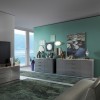 Vista ambientata Madia design in legno colore "Grigio Laccato/Rovere Miele" con 1 anta e 4 cassetti modello Zenit Totò Piccinni
