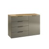 Vista diagonale Madia design in legno colore "Grigio Laccato/Rovere Miele" con 1 anta e 4 cassetti modello Zenit Totò Piccinni