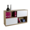 Vista diagonale Libreria moderna bassa colore "Bianco Laccato/Rovere Miele" con 2 ante e 6 vani modello Verona Totò Piccinni