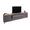 Vista diagonale Porta tv con cassetti in legno colore "Rovere Miele/Grigio Laccato" modello Lumen Totò Piccinni