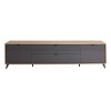 Vista frontale Mobile porta tv moderno in legno colore "Rovere Miele/Grigio Laccato" modello Lumen Totò Piccinni