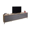 Vista diagonale Mobile porta tv soggiorno in legno colore "Rovere Miele/Grigio Laccato" modello Lumen Totò Piccinni