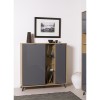 Vista ambientata Madia in legno colore "Grigio Titanio/Rovere Miele" 2 ante, 3 vani 2 ripiani modello Lumen Totò Piccinni