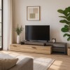 Vista ambientata Mobile porta tv moderno in legno colore "Rovere/Grigio Antracite" 1 cassetto, 3 vani e 1 ribalta modello Nove Totò Piccinni