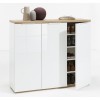 Vista diagonale con anta aperta Mobile contenitore design in legno colore "Bianco Laccato/Rovere Riviera" con 3 ante modello Orbis Totò Piccinni