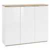 Vista diagonale Mobile contenitore moderno in legno colore "Bianco Laccato/Rovere Riviera" con 3 ante modello Orbis Totò Piccinni
