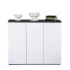 Vista frontale Mobile multiuso in legno colore "Effetto Marmo/Bianco Laccato" con 3 ante modello Orbis Totò Piccinni
