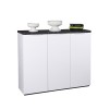 Vista diagonale Mobile contenitore moderno in legno colore "Effetto Marmo/Bianco Laccato" con 3 ante modello Orbis Totò Piccinni