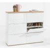 Vista diagonale Mobile contenitore doppio cassetto in legno colore "Bianco Laccato/Rovere Riviera" con 6 cassetti modello Orbis Totò Piccinni