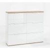 Vista diagonale Cassettiera a due cassetti in legno colore "Bianco Laccato/Rovere Riviera" con 6 cassetti modello Orbis Totò Piccinni