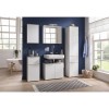 vista ambientata mobile colonna bagno 1 anta e 1 cassetto cemento/bianco laccato modello Orbis Totò Piccinni